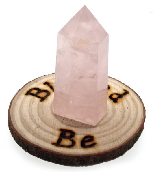 Oak Wooden Blessed Be Altar Tile with Rose Quartz Point