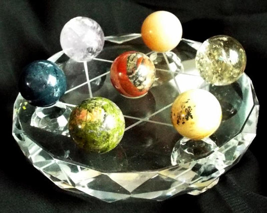 Glass Crystal Healing Grid with Seven Gemstone Spheres