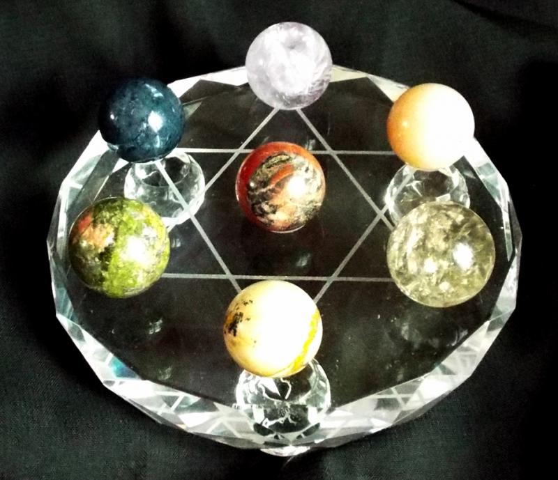 Glass Crystal Healing Grid with Seven Gemstone Spheres