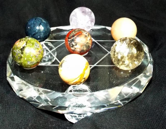 Glass Crystal Healing Grid with Seven Gemstone Spheres