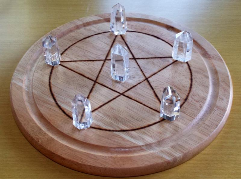 Large Wooden Crystal Healing Grid with Six Quartz Points