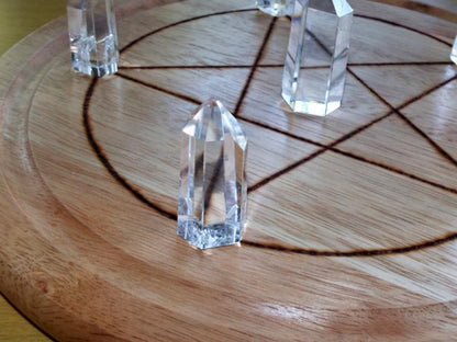 Large Wooden Crystal Healing Grid with Six Quartz Points