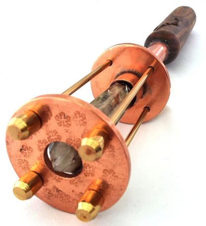 Smoky Citrine Quartz Wood and Copper Wand