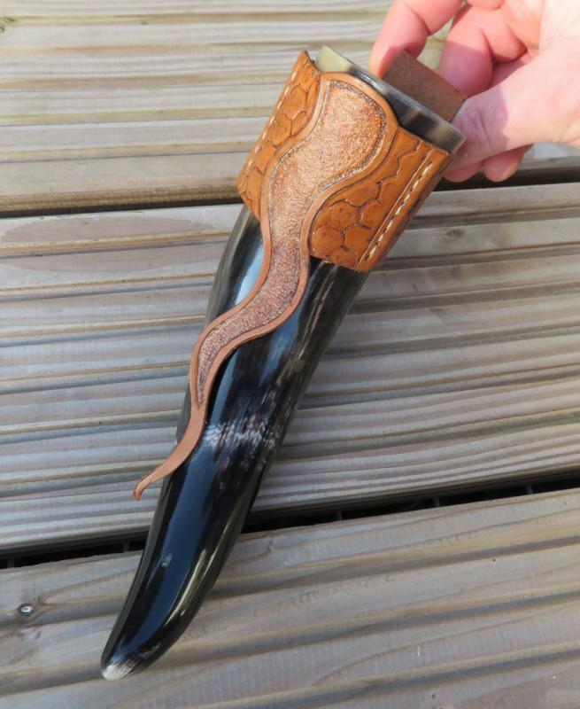 Viking Drinking Horn with Leather Belt Clasp