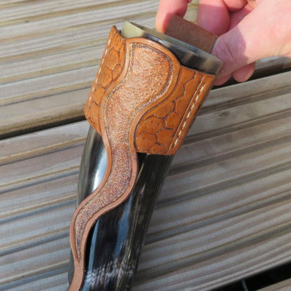 Viking Drinking Horn with Leather Belt Clasp