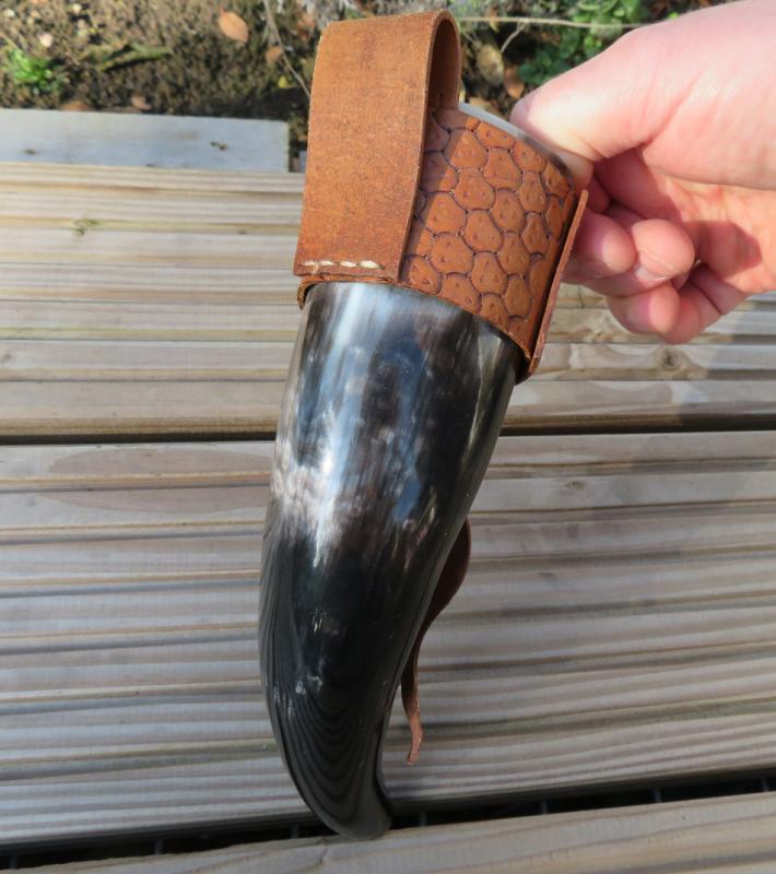 Viking Drinking Horn with Leather Belt Clasp