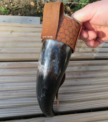 Viking Drinking Horn with Leather Belt Clasp