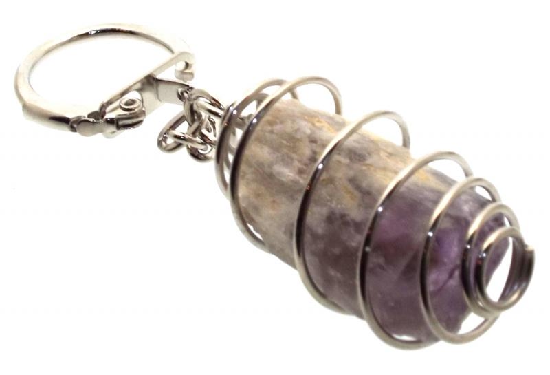 Dogtooth Chevron Amethyst Gemstone Spiral Keyring