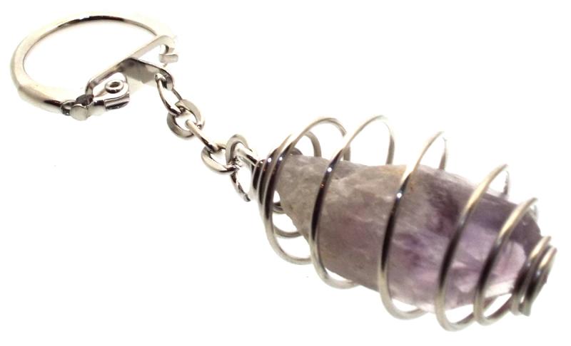 Dogtooth Chevron Amethyst Gemstone Spiral Keyring