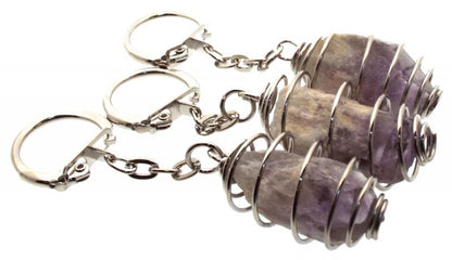 Dogtooth Chevron Amethyst Gemstone Spiral Keyring