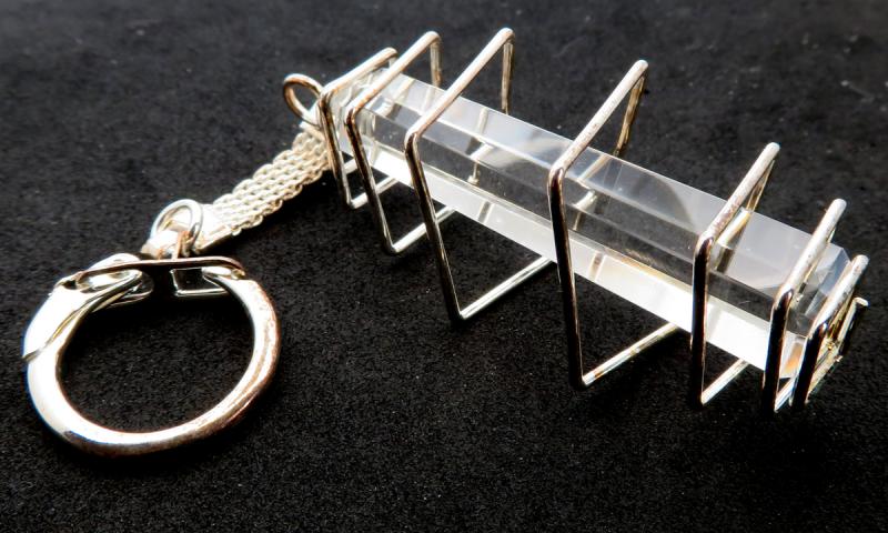 Quartz Obelisk Square Silver Coloured Spiral Keyring