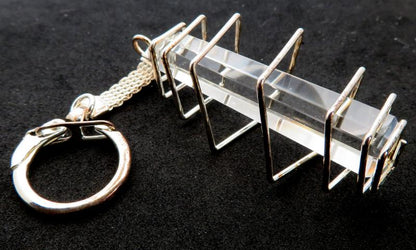 Quartz Obelisk Square Silver Coloured Spiral Keyring
