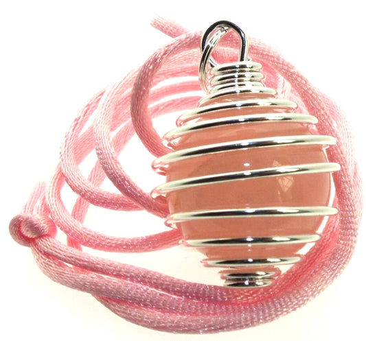 Large Rose Quartz Gemstone Sphere Spiral Pendant