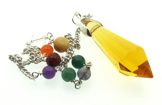 Light Amber Coloured Glass Crystal Point Chakra Pendulum