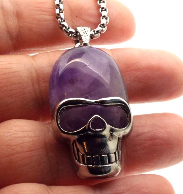 Amethyst Skull Chain Necklace