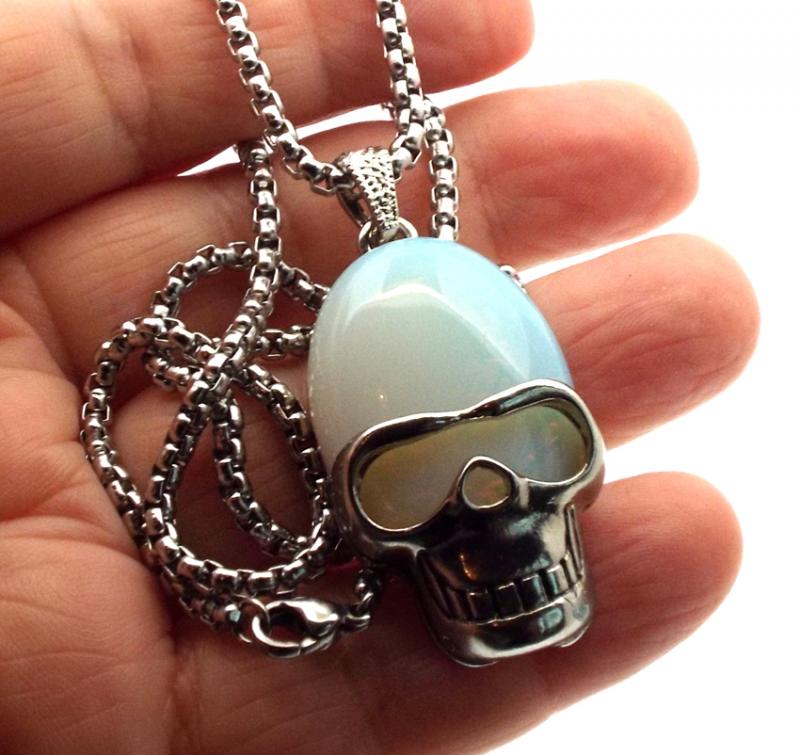 Opalite Skull Chain Necklace