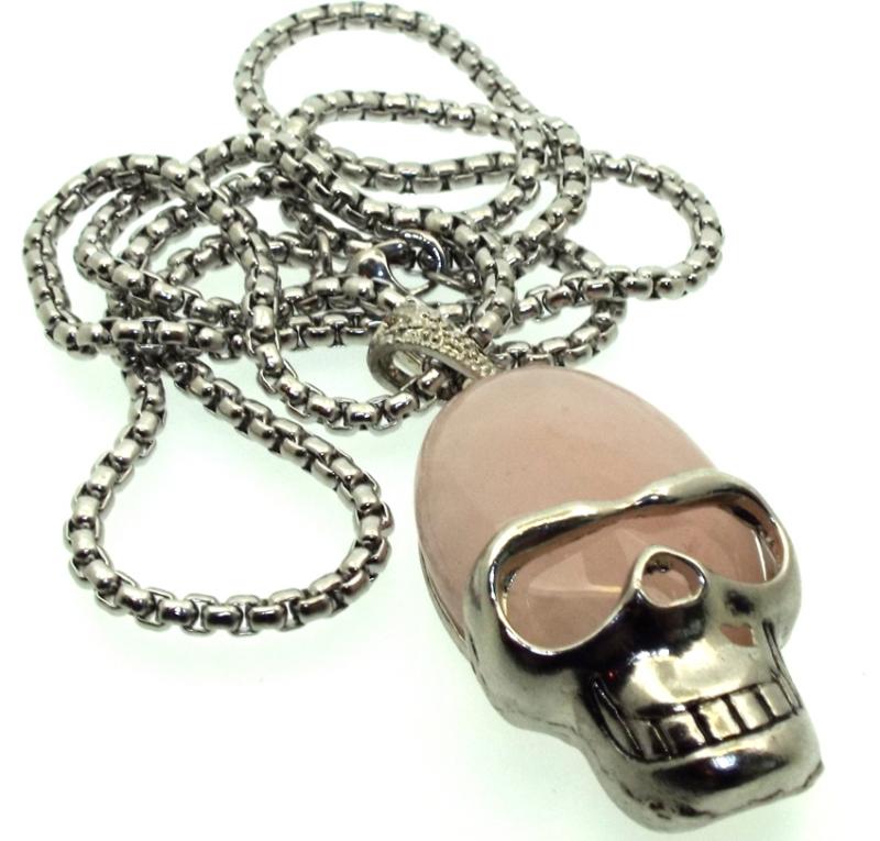 Rose Quartz Skull Chain Necklace