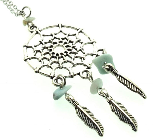 Larimar Gemstone Dreamcatcher Chain Necklace