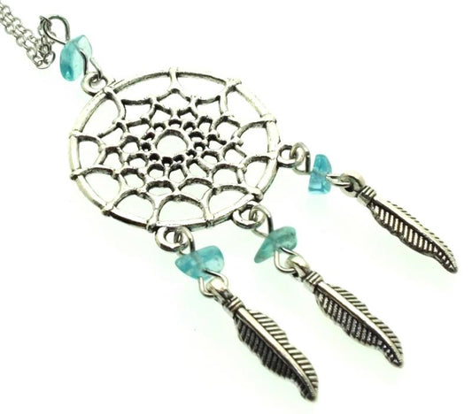 Blue Obsidian Gemstone Dreamcatcher Chain Necklace