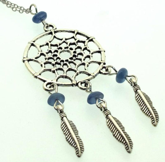 Blue Chalcedony Gemstone Dreamcatcher Chain Necklace