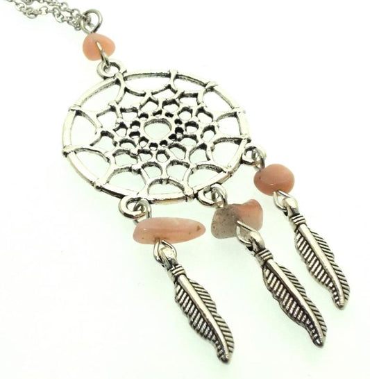 Pink Opal Gemstone Dreamcatcher Chain Necklace