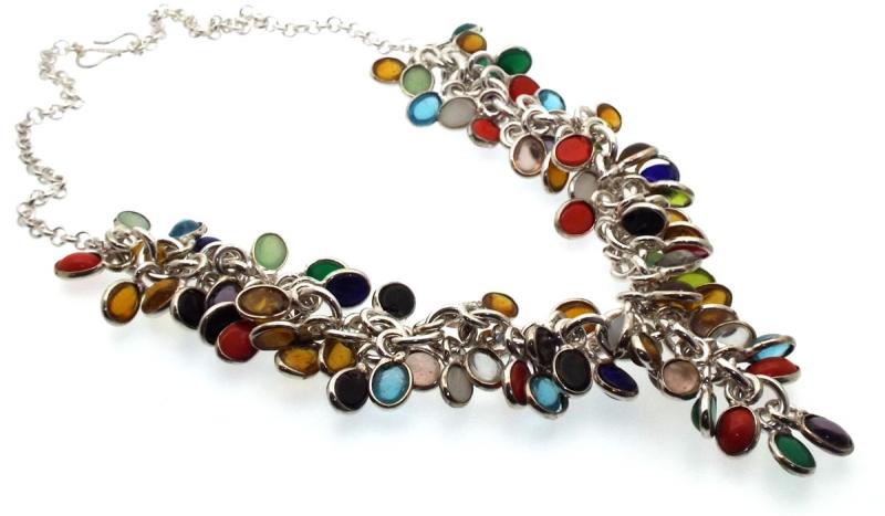 Multi Coloured Gemstone Gypsy Charm Necklace