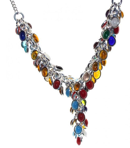 Multi Coloured Gemstone Gypsy Charm Necklace