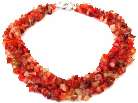 Red Agate Gemstone Chip Collar Necklace