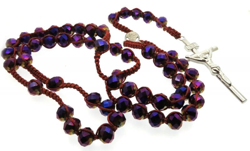 Purple Bead Rosary Macrame Necklace