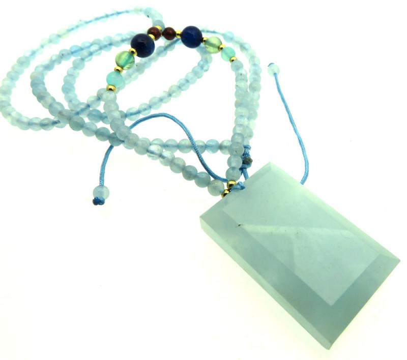Aquamarine Gemstone 24 inch Necklace 02
