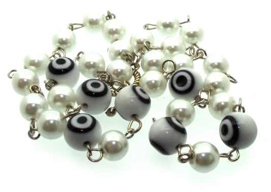 White Lampwork Evil Eye and Faux Pearl Bead Necklace