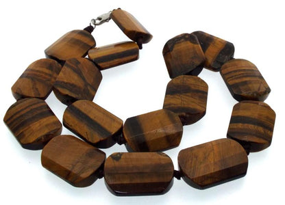 Tigers Eye Gemstone Flat Oval Shaped Bead Necklace