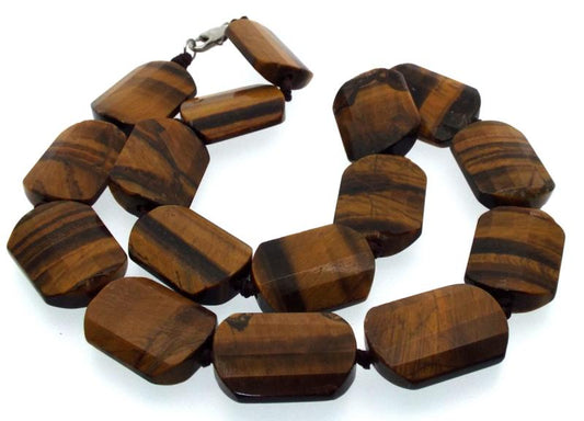 Tigers Eye Gemstone Flat Oval Shaped Bead Necklace