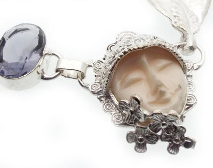 Amethyst and Iolite Indian Silver Goddess Necklace 01