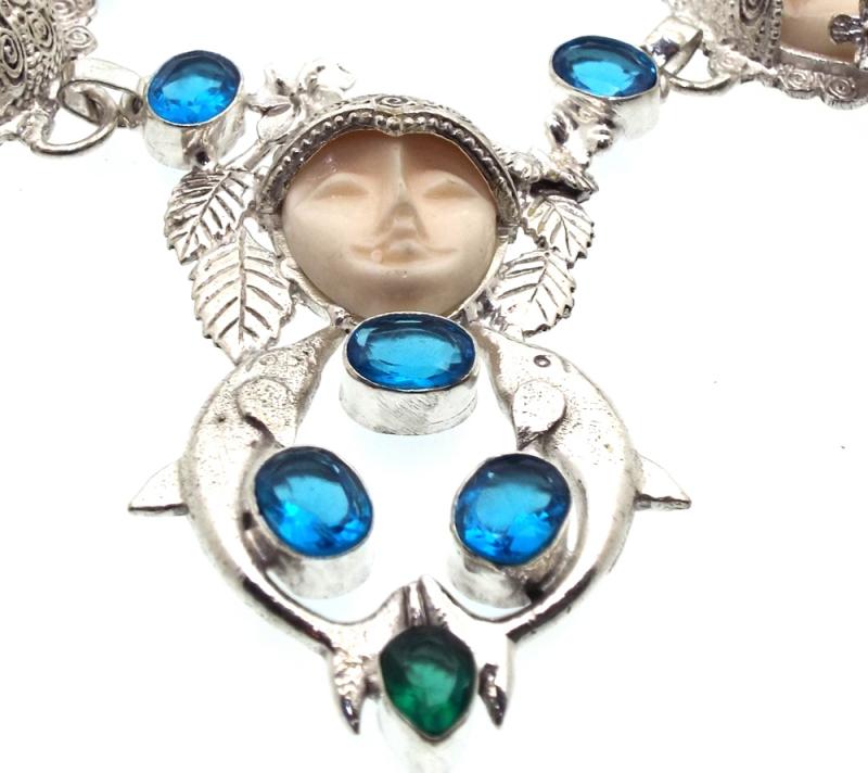 Blue Topaz and Diopside Indian Silver Goddess Necklace 02