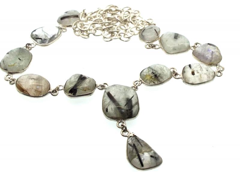 Black Toumalated Quartz Indian Silver Necklace 02