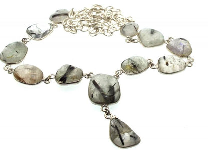 Black Toumalated Quartz Indian Silver Necklace 02