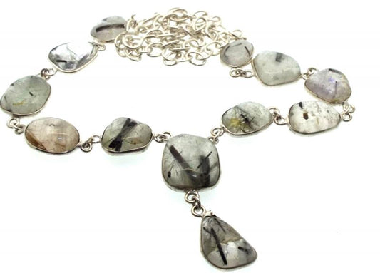 Black Toumalated Quartz Indian Silver Necklace 02