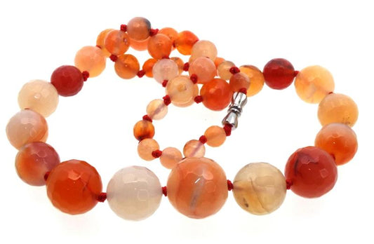 18 inch Orange Agate Gemstone Faceted Bead Necklace