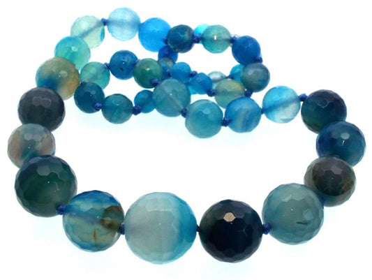 18 inch Blue Agate Gemstone Faceted Bead Necklace