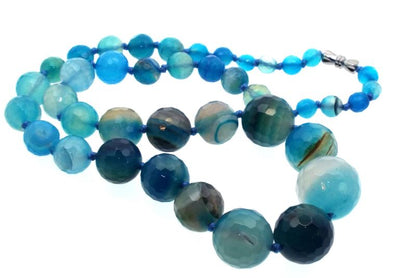 18 inch Blue Agate Gemstone Faceted Bead Necklace