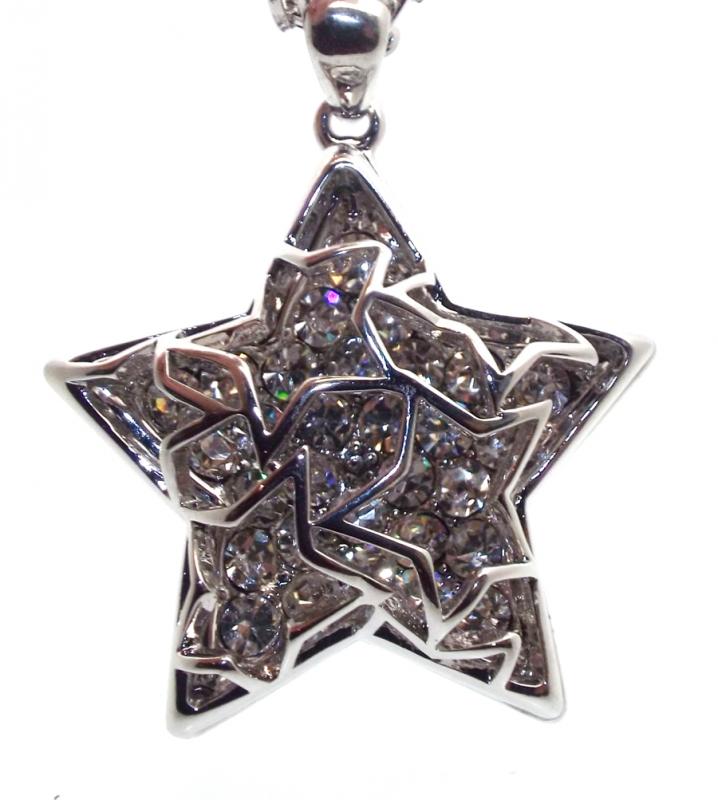 Bling Metal Crystal Glass Star Necklace and Earring Set