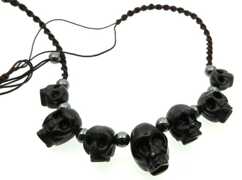 Black Agate Gemstone Woven String Necklace
