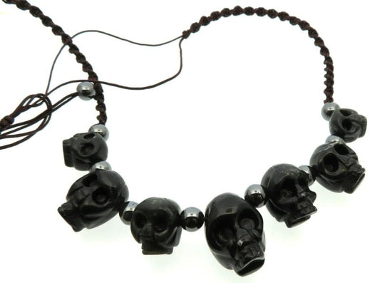 Black Agate Gemstone Woven String Necklace