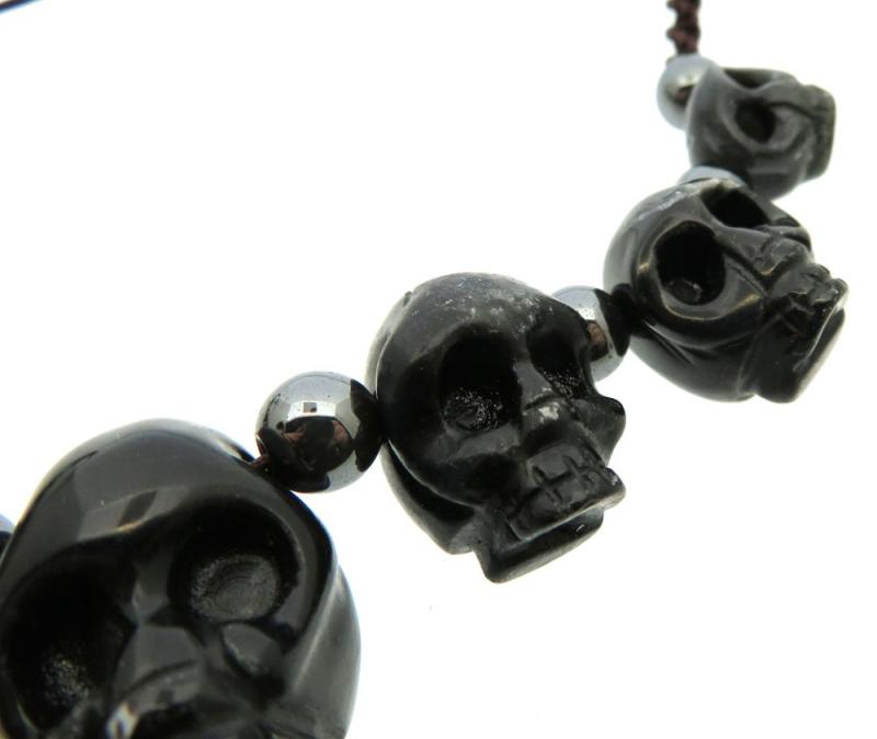 Black Agate Gemstone Woven String Necklace
