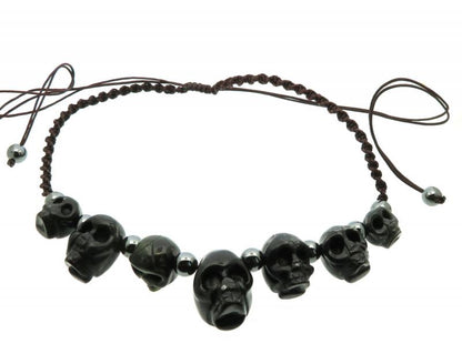 Black Agate Gemstone Woven String Necklace