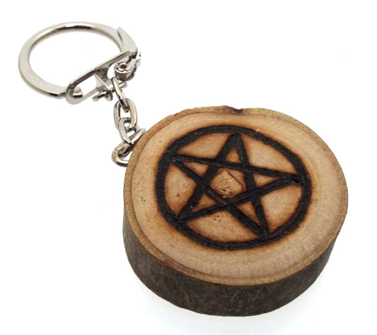 Reclaimed Oak Slice Wooden Pentacle Keyring