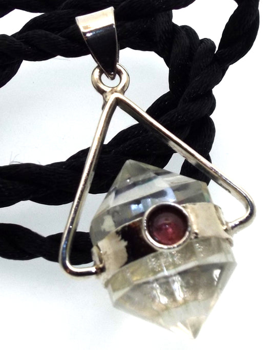 Vogel Cut Quartz Gemstone and Pink Tourmaline Pendant