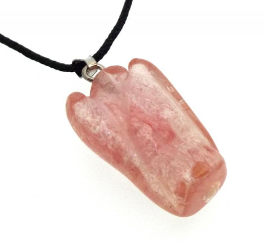 Cherry Quartz Gemstone Carved Angel Pendant