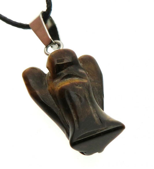 Tigers Eye Gemstone Carved Angel Pendant